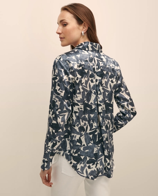 Floral Motif Utility Blouse in Washable Silk