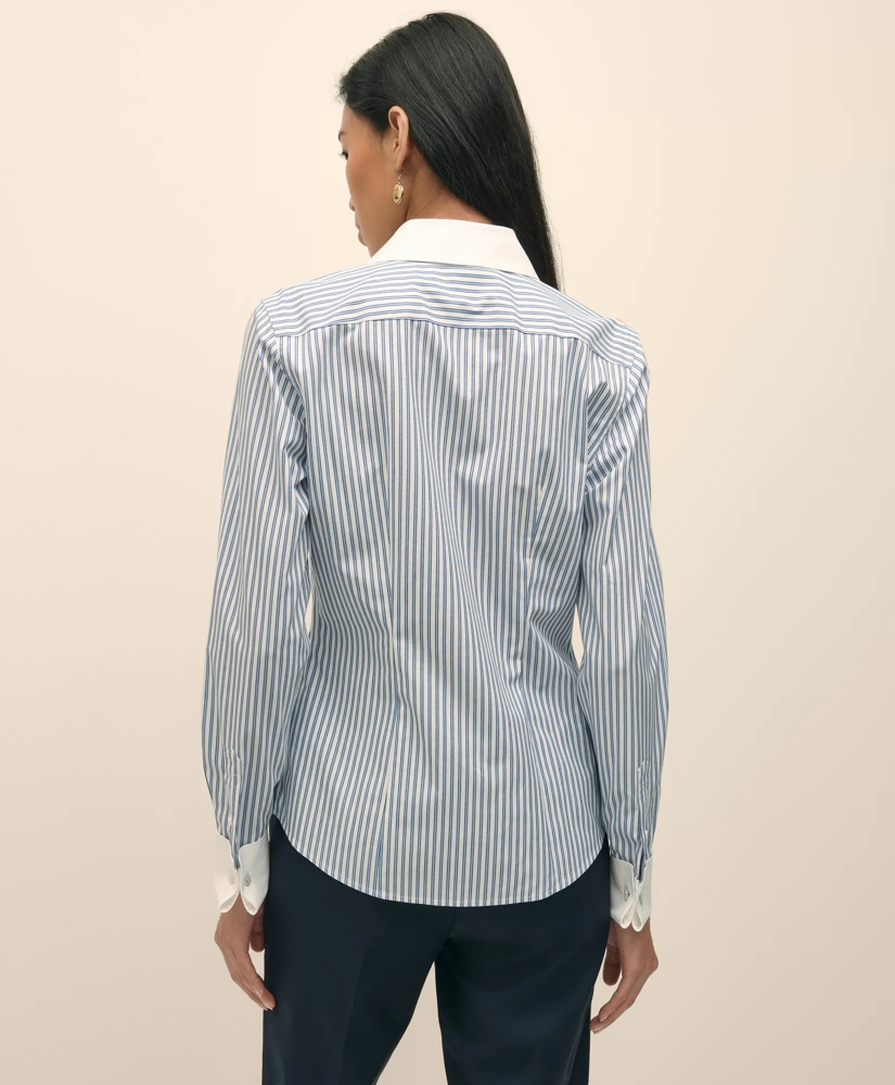 Fitted Non-Iron Supima® Cotton-Blend Striped Contrast Shirt with French Cuffs, image 4