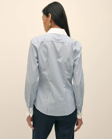 Fitted Non-Iron Supima® Cotton-Blend Striped Contrast Shirt with French Cuffs, image 4