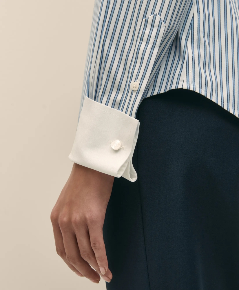 Fitted Non-Iron Supima® Cotton-Blend Striped Contrast Shirt with French Cuffs, image 5