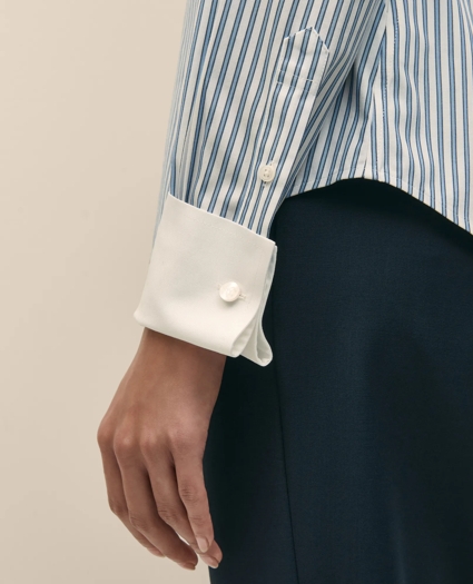 Fitted Non-Iron Supima® Cotton-Blend Striped Contrast Shirt with French Cuffs, image 5