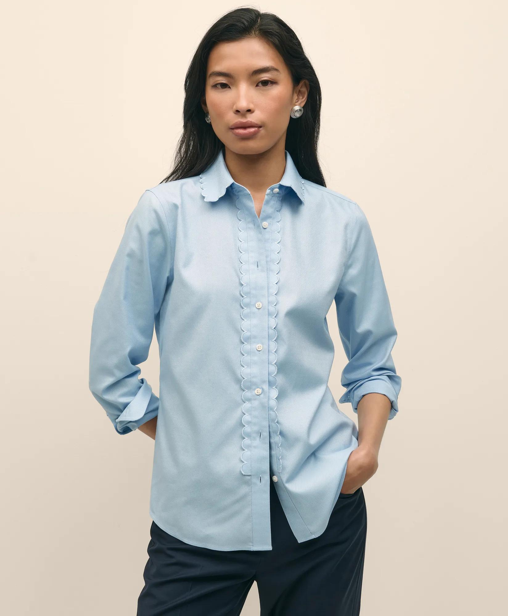 Fitted Non-Iron Supima Cotton-Blend Scallop Detail Shirt