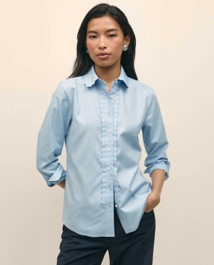 Fitted Non-Iron Supima® Cotton-Blend Scallop Detail Shirt, image 2