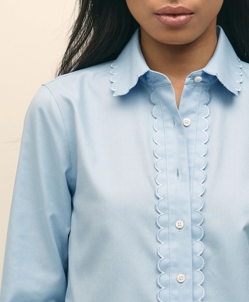Fitted Non-Iron Supima® Cotton-Blend Scallop Detail Shirt, image 3