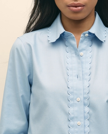 Fitted Non-Iron Supima® Cotton-Blend Scallop Detail Shirt, image 3