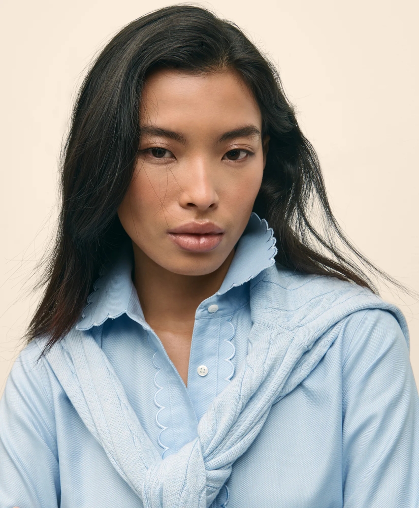 Fitted Non-Iron Supima® Cotton-Blend Scallop Detail Shirt, image 5