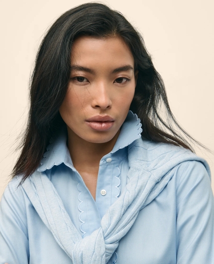Fitted Non-Iron Supima® Cotton-Blend Scallop Detail Shirt, image 5