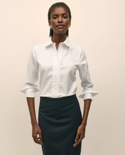 Fitted Non-Iron Supima® Cotton-Blend Scallop Detail Shirt, image 1