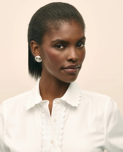 Fitted Non-Iron Supima® Cotton-Blend Scallop Detail Shirt, image 2