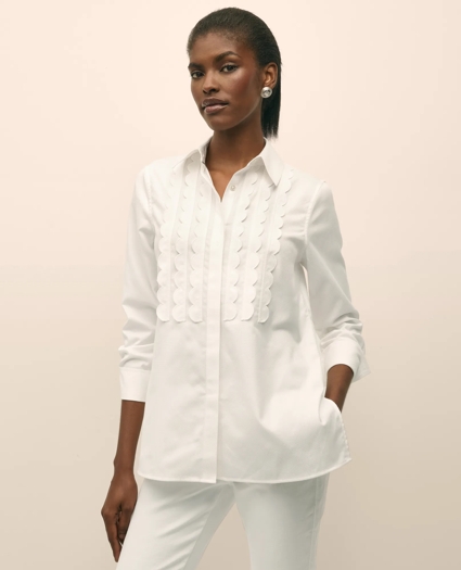 Relaxed Supima® Cotton-Blend Scallop Detail Shirt, image 1