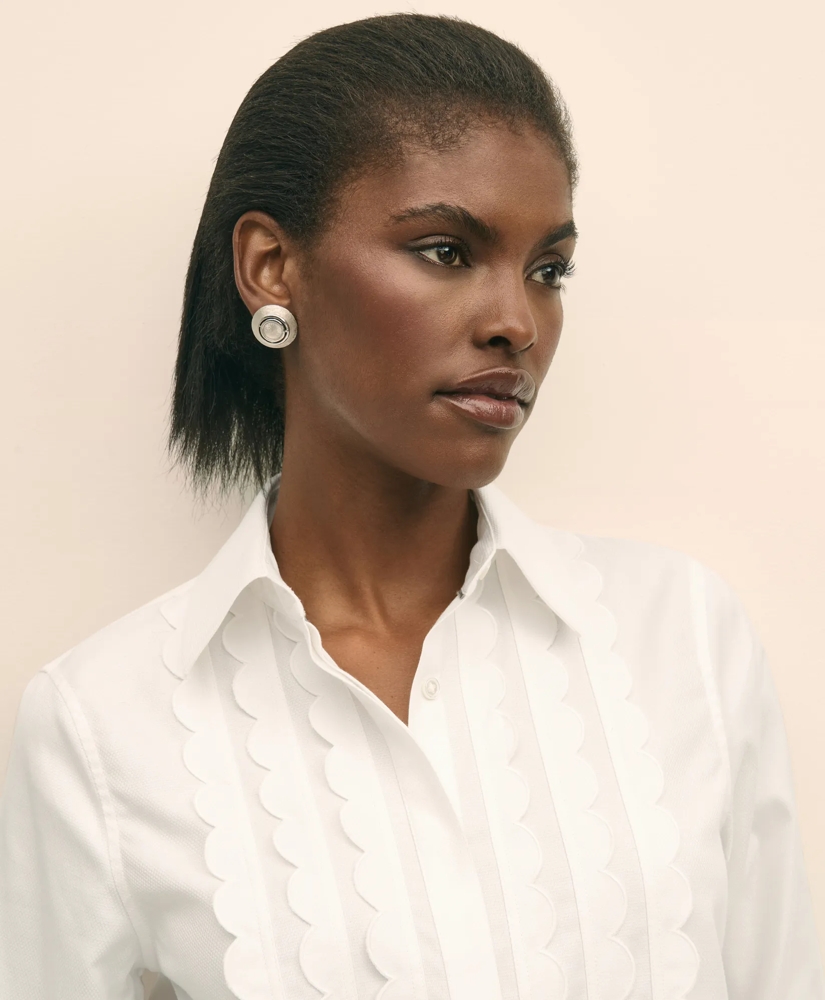 Relaxed Supima® Cotton-Blend Scallop Detail Shirt, image 2