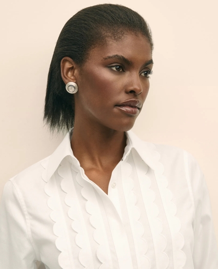 Relaxed Supima® Cotton-Blend Scallop Detail Shirt, image 2
