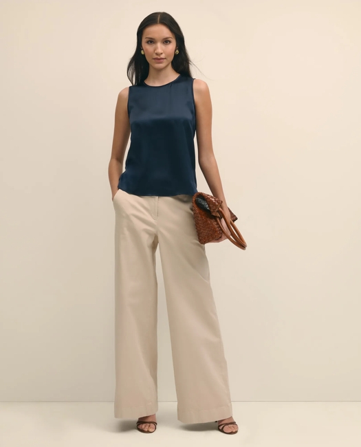 BROOKS BROTHERS SLEEVELESS SHELL IN WASHABLE SILK 