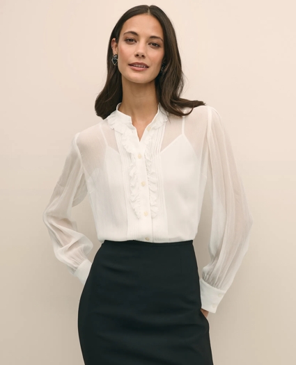 Sheer Pleated Ruffle Detail Blouse, image 1