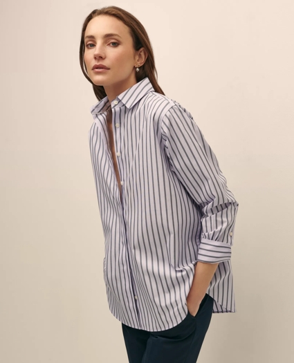 Relaxed Supima® Cotton Sateen Striped Shirt, image 2