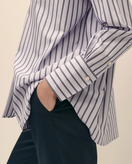Relaxed Supima® Cotton Sateen Striped Shirt, image 4