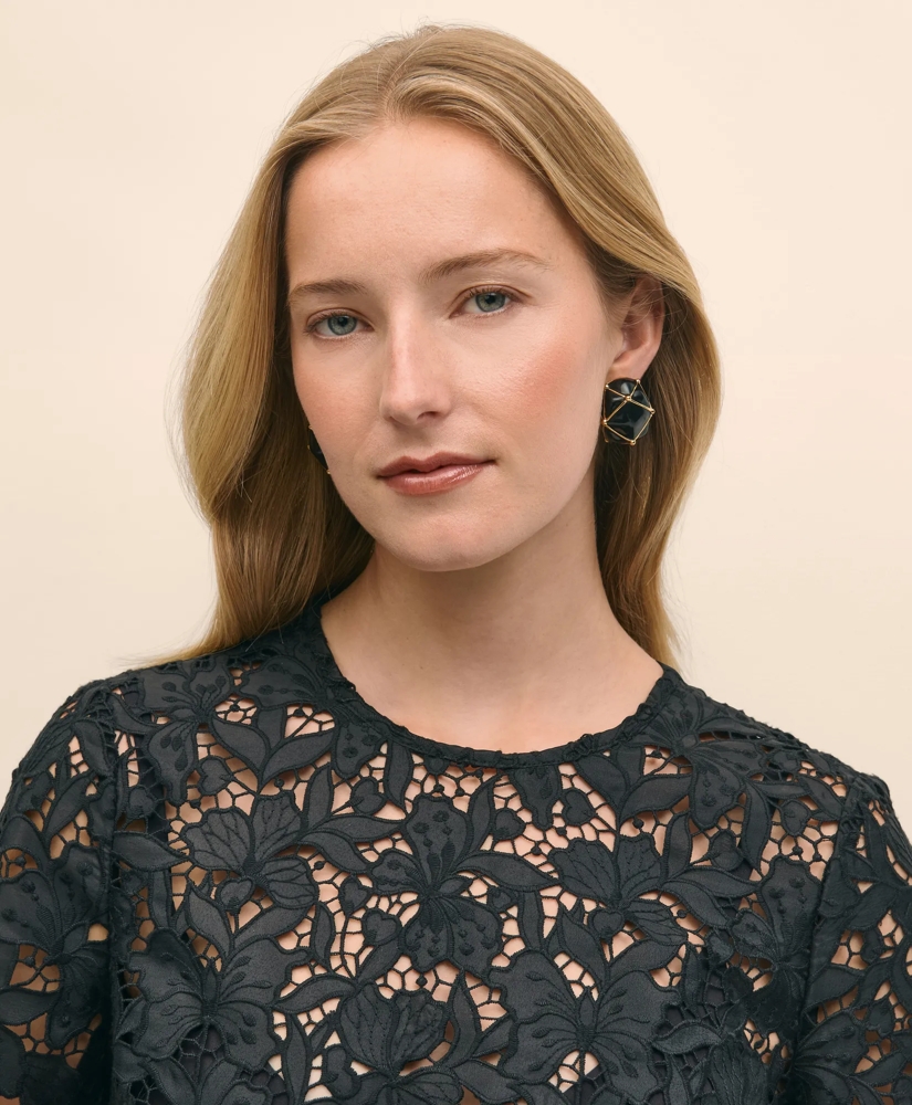 Relaxed Short-Sleeve Semi-Sheer Lace Top, image 3