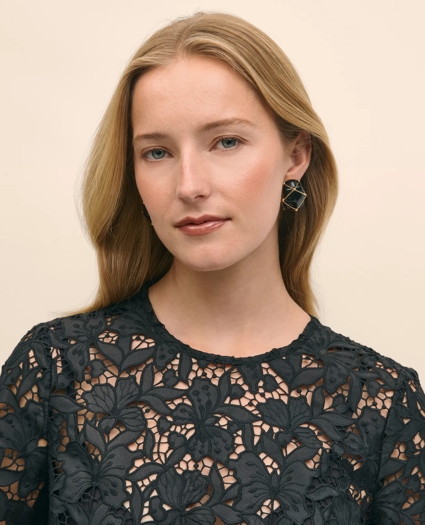Relaxed Short-Sleeve Semi-Sheer Lace Top, image 3