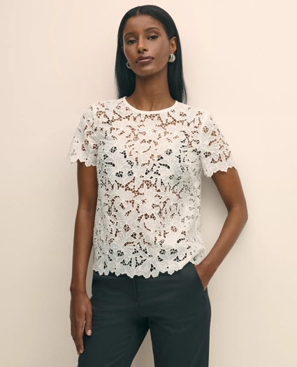Relaxed Short-Sleeve Semi-Sheer Lace Top, image 3