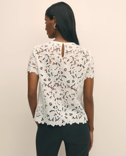Relaxed Short-Sleeve Semi-Sheer Lace Top, image 4