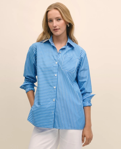Relaxed Supima® Cotton Contrast-Stripe Shirt, image 1