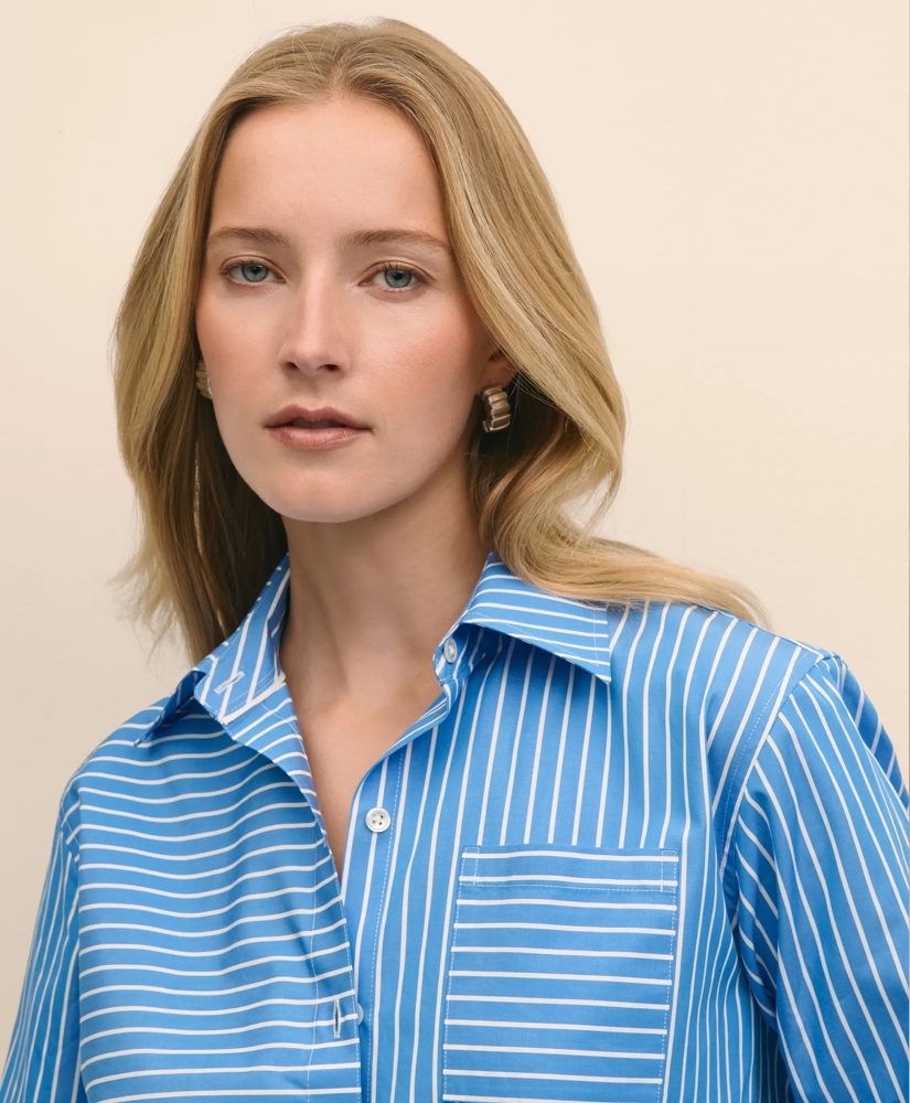 Relaxed Supima® Cotton Contrast-Stripe Shirt, image 2
