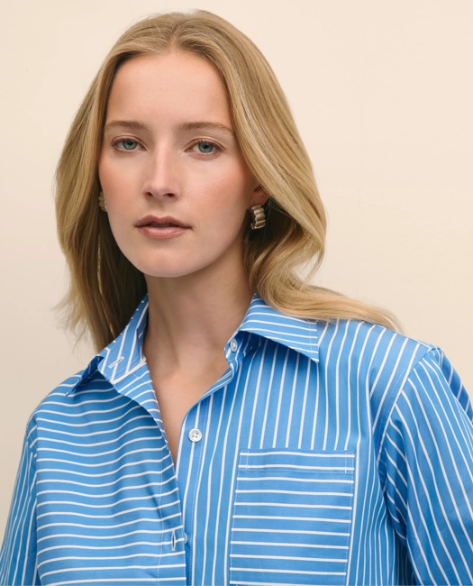 Relaxed Supima® Cotton Contrast-Stripe Shirt