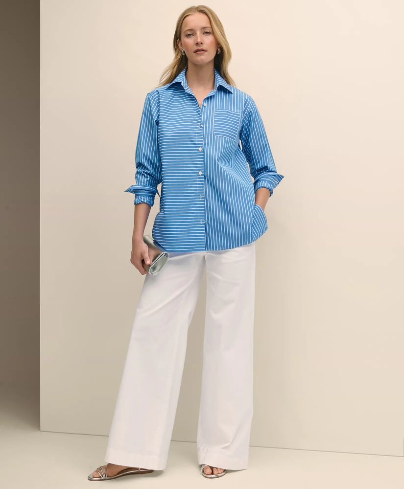 Relaxed Supima® Cotton Contrast-Stripe Shirt, image 3