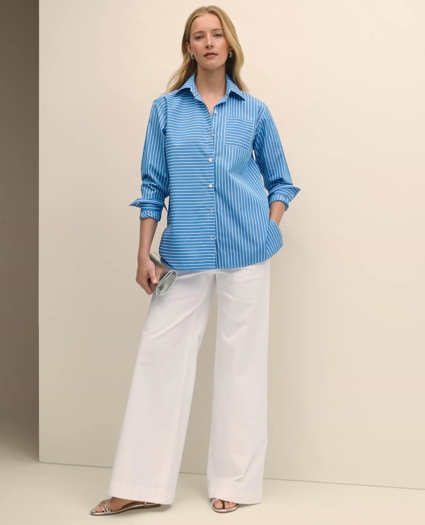 Relaxed Supima® Cotton Contrast-Stripe Shirt, image 3