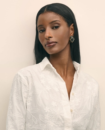 Relaxed Fit Cotton Voile Embroidered Shirt, image 4