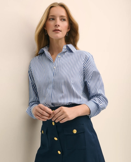 Relaxed Supima® Cotton Sateen Striped Shirt, image 1