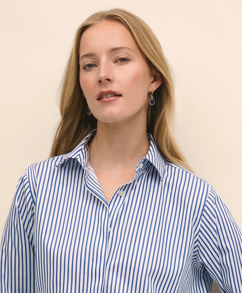 Relaxed Supima® Cotton Sateen Striped Shirt, image 3