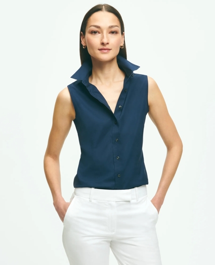 Fitted Non-Iron Stretch Supima® Cotton Sleeveless Dress Shirt, image 1