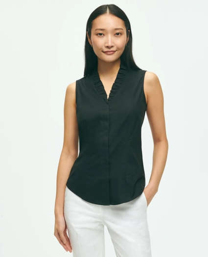 Fitted Non-Iron Stretch Supima® Cotton Ruffle Shirt, image 1