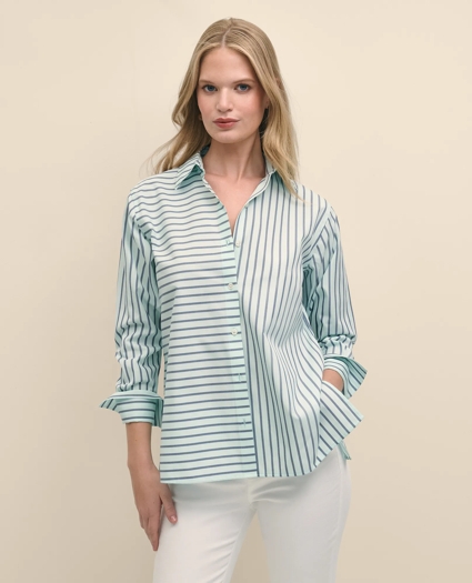 Relaxed Stretch Supima® Cotton Contrast Stripe Shirt, image 1