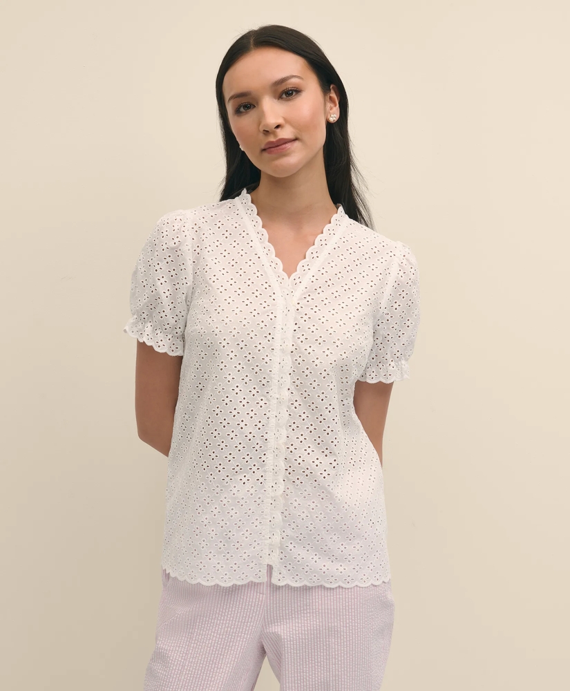 Cotton Eyelet Short-Sleeve Shirt, image 3