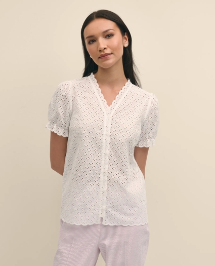 Cotton Eyelet Short-Sleeve Shirt, image 3