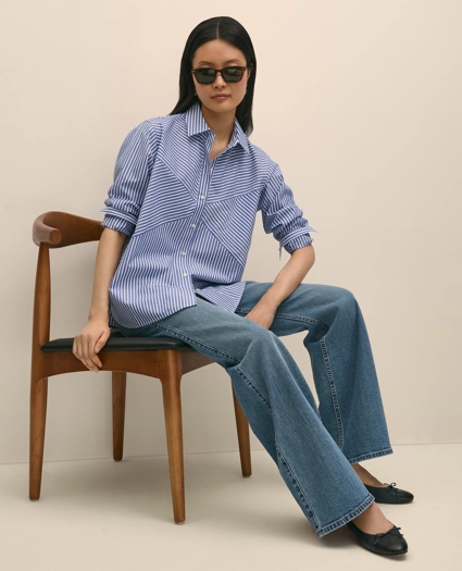 Cotton Poplin Contrast-Stripe Relaxed Shirt, image 1