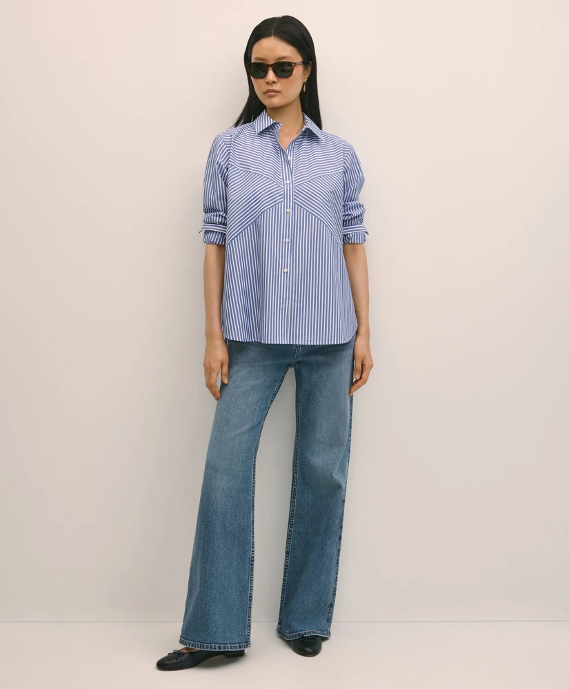 Cotton Poplin Contrast-Stripe Relaxed Shirt, image 2