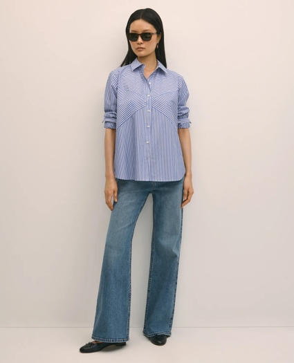 Cotton Poplin Contrast-Stripe Relaxed Shirt, image 2
