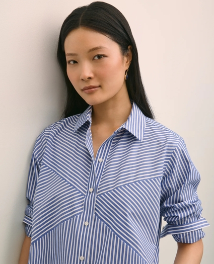 Cotton Poplin Contrast-Stripe Relaxed Shirt, image 3