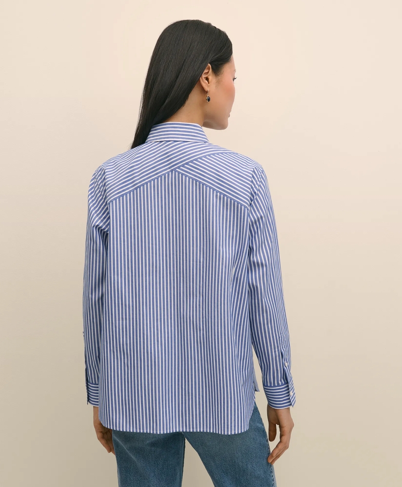 Cotton Poplin Contrast-Stripe Relaxed Shirt, image 4