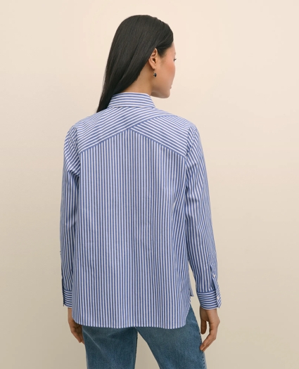 Cotton Poplin Contrast-Stripe Relaxed Shirt, image 4