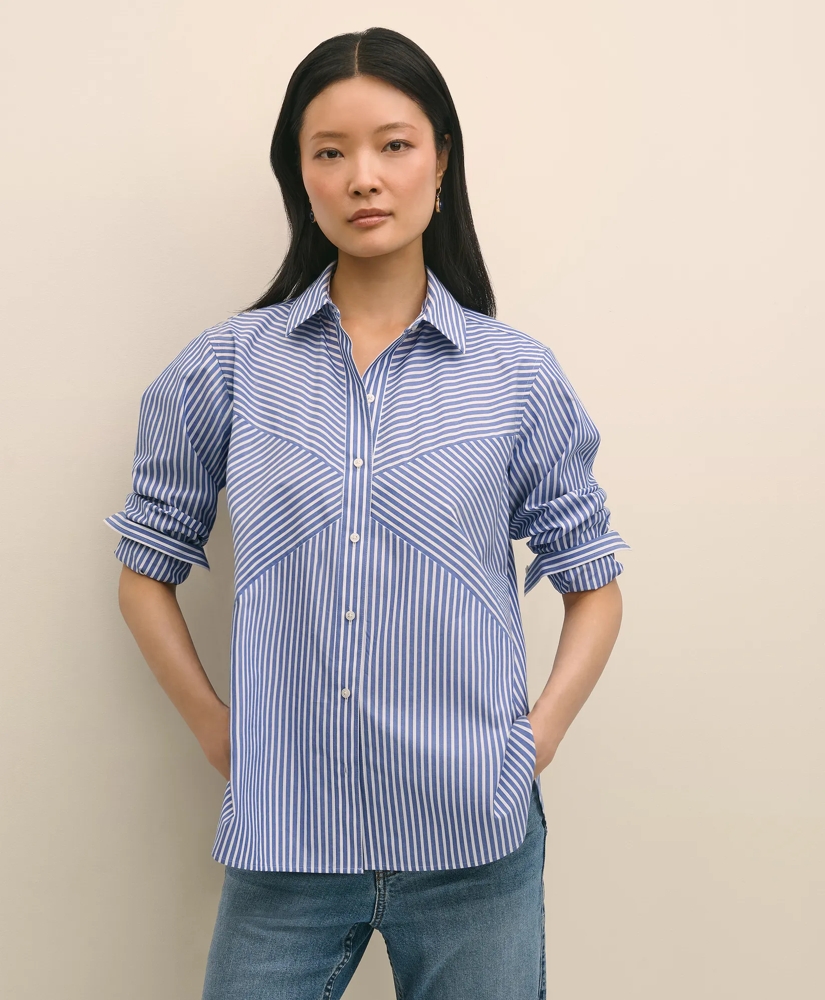Cotton Poplin Contrast-Stripe Relaxed Shirt, image 5