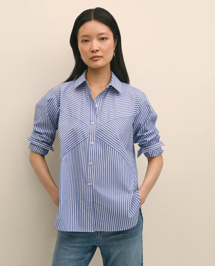 Cotton Poplin Contrast-Stripe Relaxed Shirt, image 5