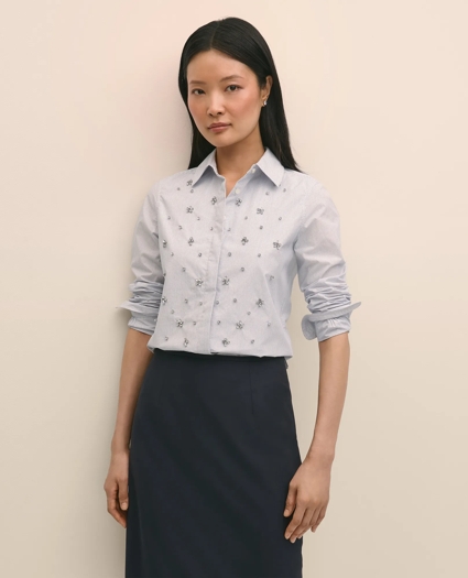 Cotton Poplin Pinstripe Embellished Shirt, image 1