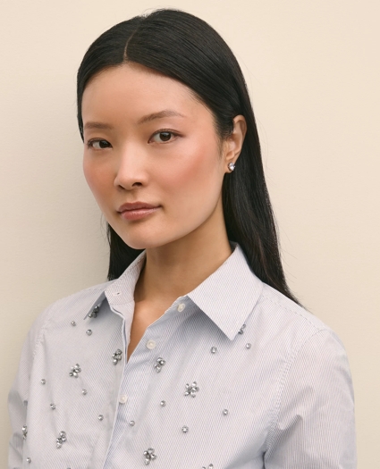 Cotton Poplin Pinstripe Embellished Shirt, image 3