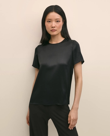 Short-Sleeve Top in Washable Silk Charmeuse, image 1