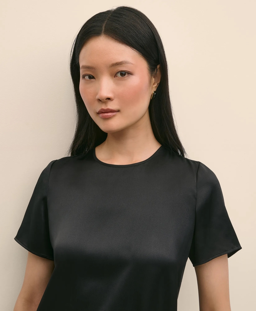 Short-Sleeve Top in Washable Silk Charmeuse, image 3