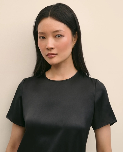 Short-Sleeve Top in Washable Silk Charmeuse, image 3